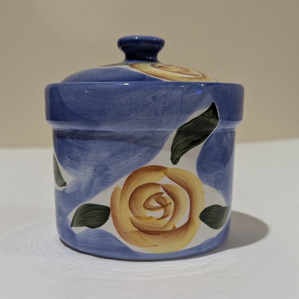 NEW AMC Blue Floral Ceramic Jar With Lid 4"